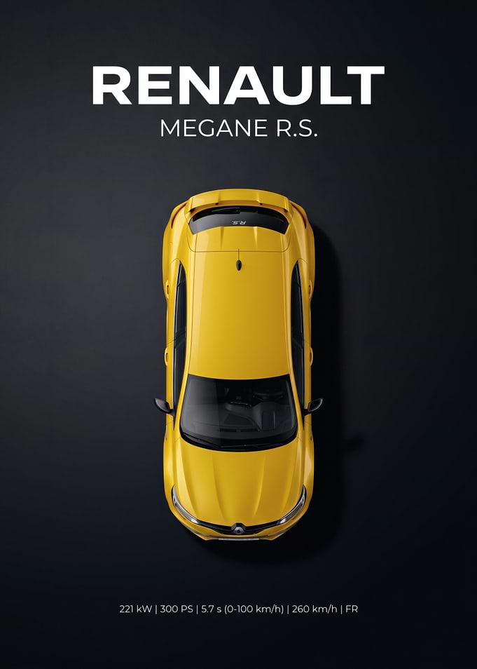 Yellow Renault Megane R.S. Top View