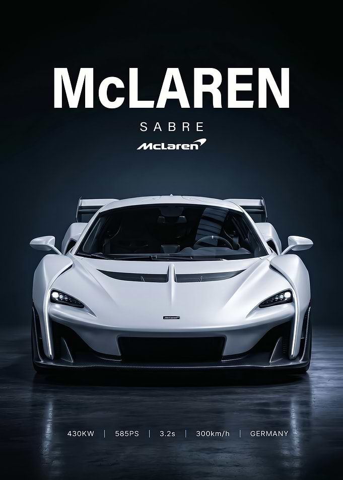 sleek white McLaren Sabre Supercar poster