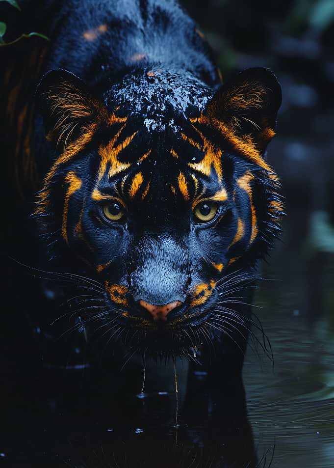 Black Tiger with Orange Stripes in Water