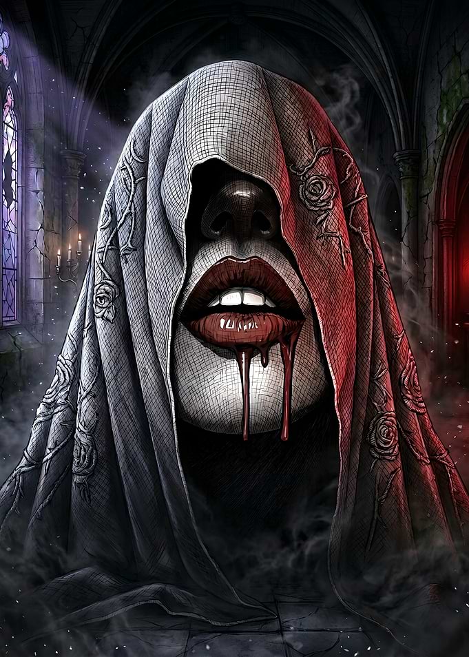 Gothic Vampire Bride with Bloody Lips