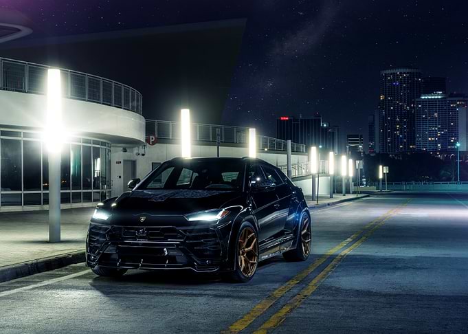 Black Lamborghini Urus at Night