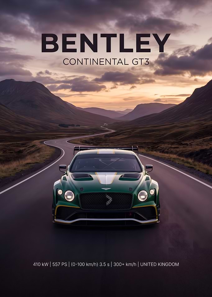 Bentley Continental GT3 on a winding road