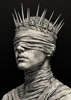 Blindfolded King with Spiked Crown