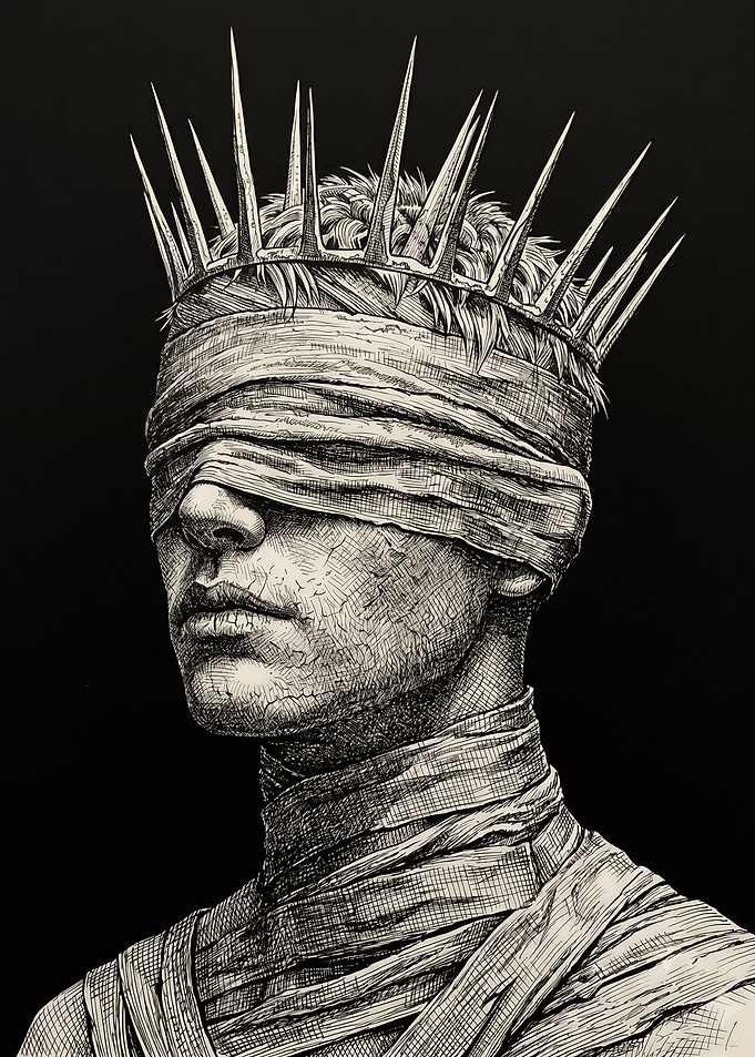 Blindfolded King with Spiked Crown