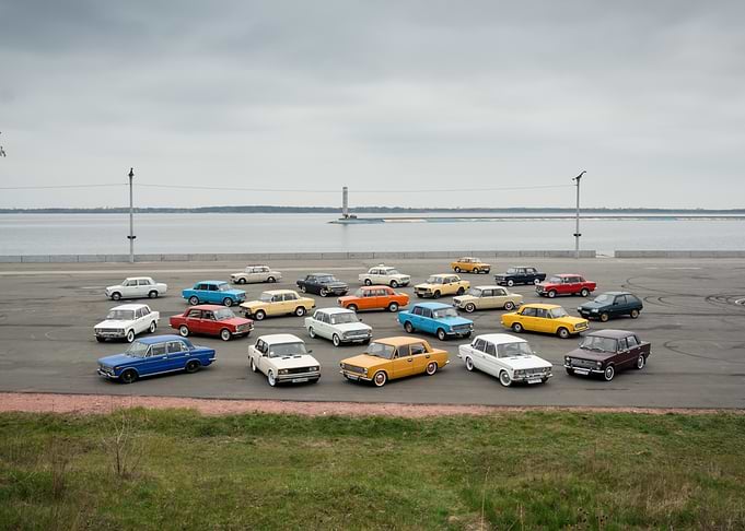 Old soviet Cars by the Water