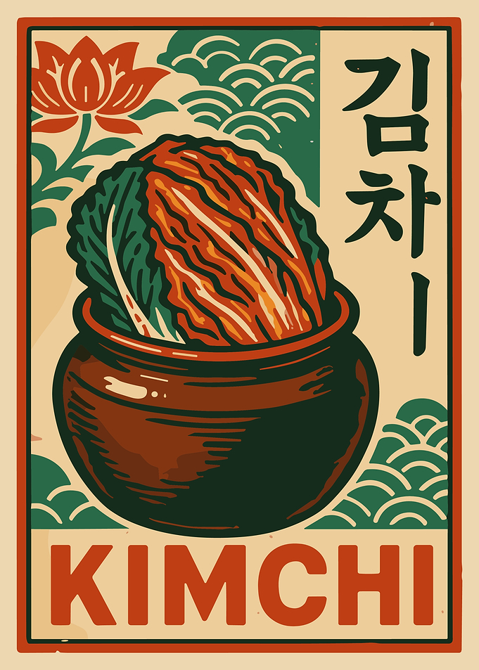 Vintage Kimchi Poster Korean Retro Propaganda Style Food Wall Art
