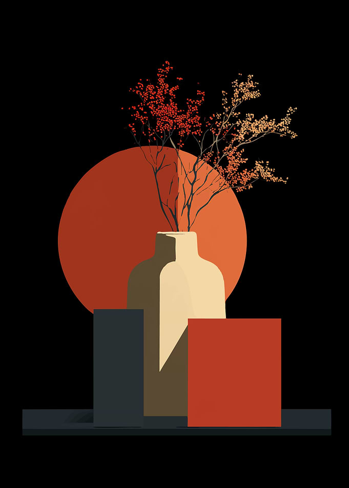 Minimalist Still Life with Branches and Geometric Shapes