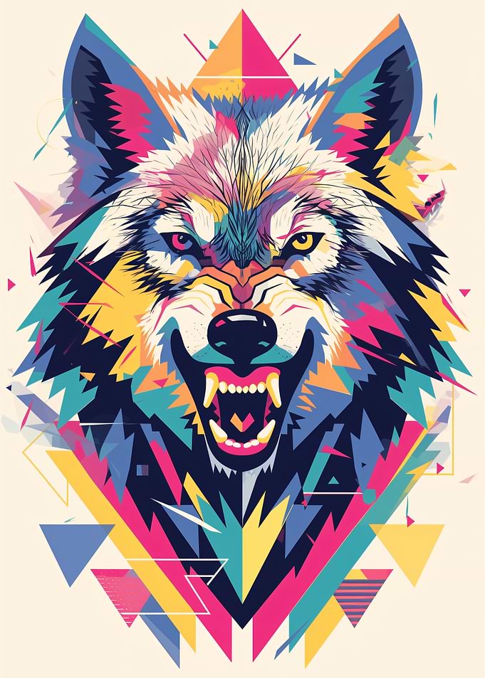 Colorful Geometric Wolf Portrait