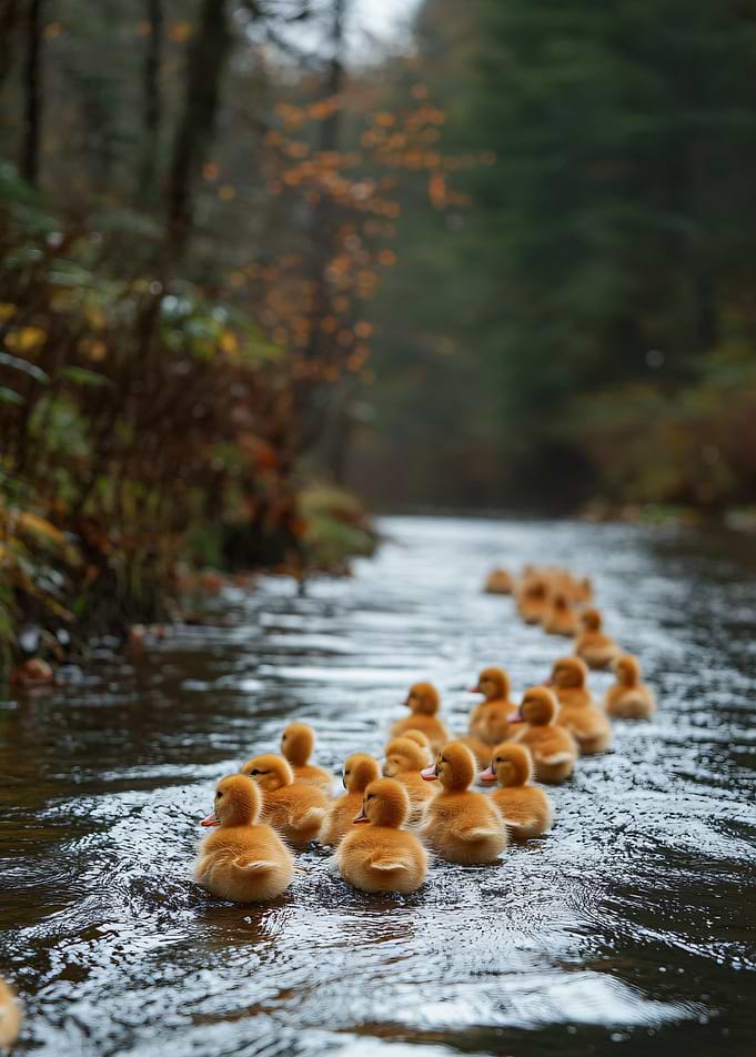 Ducklings in a stream
