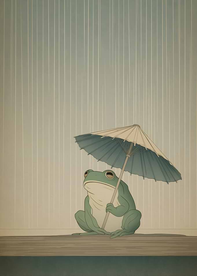 Frog with Umbrella in the Rain
