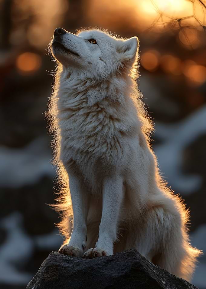 Arctic wolf in golden hour light