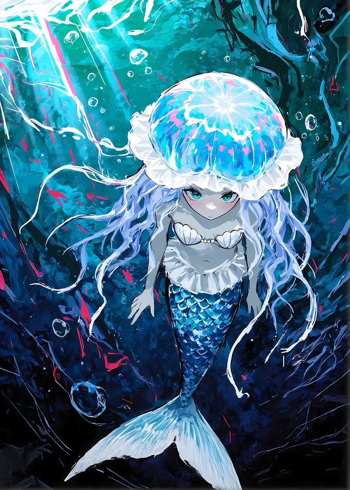 Jellyfish Mermaid in Deep Blue Sea