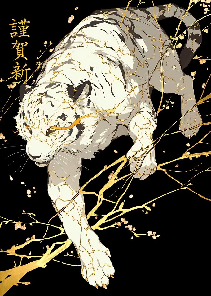 White Tiger with Golden Cracks