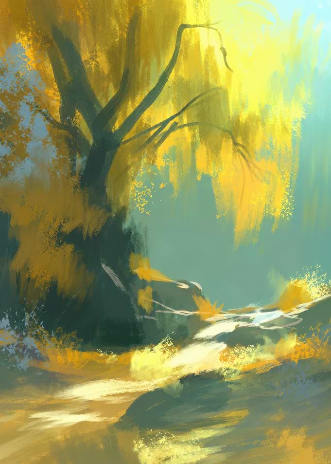 Autumn Tree by a Stream