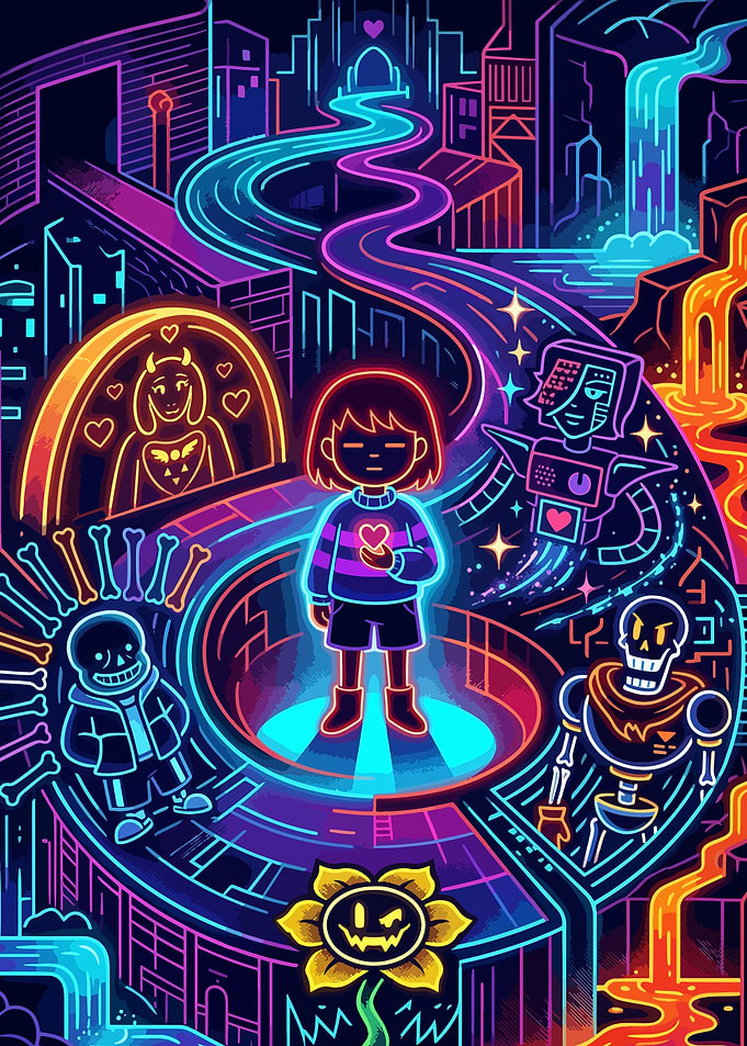 Undertale Characters Neon Art