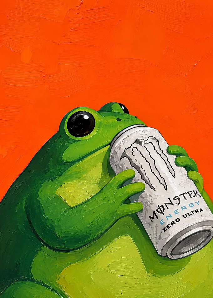 Frog drinking Monster Energy