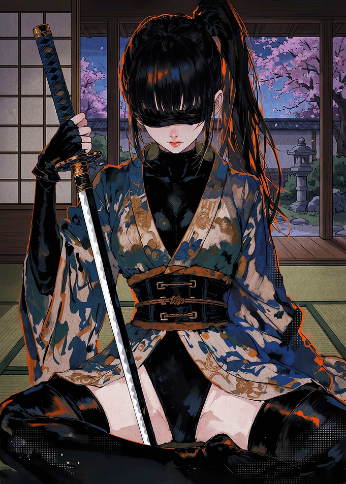 Samurai Woman with Blindfold and Katana