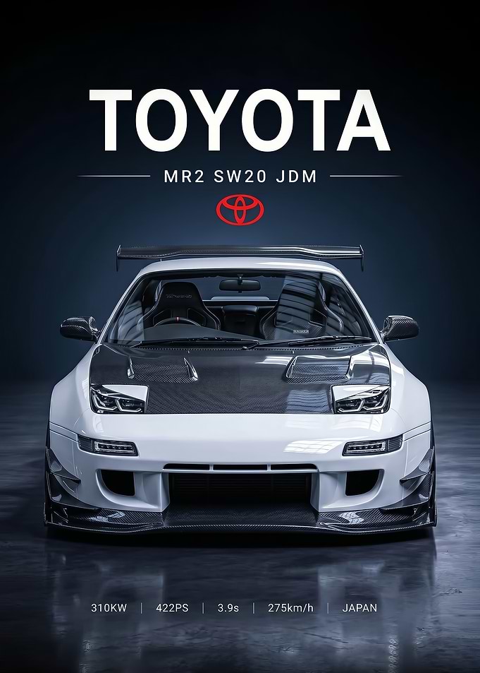 sleek white Toyota MR2 SW20 JDM car poster