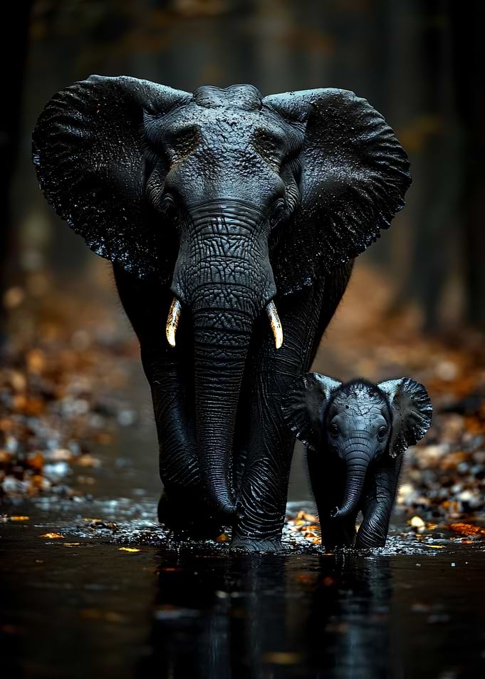 Mother and baby elephant in water