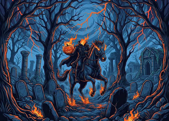 Headless Horseman in a Cemetery