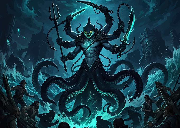 Mythical Sea Monster Attacking Sailors