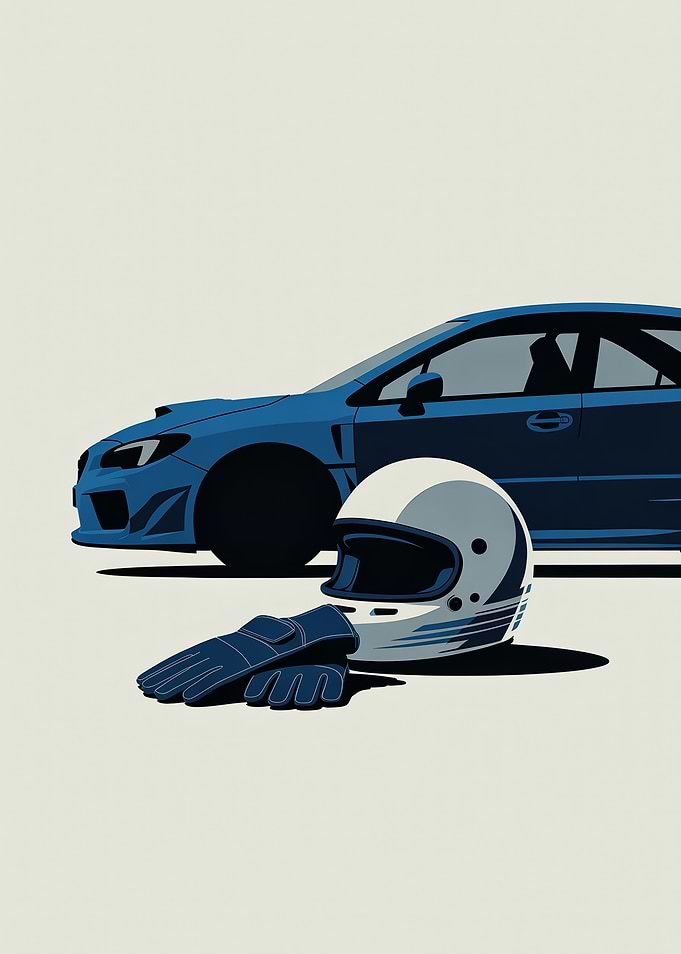 Blue rally car with Racing Gear