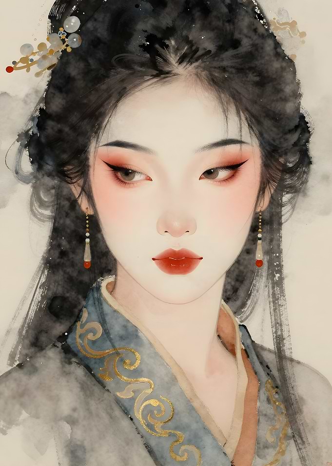 Watercolor Portrait of a Woman in Traditional Attire