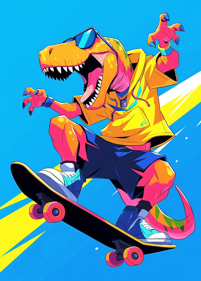 Skateboarding Dinosaur with Sunglasses