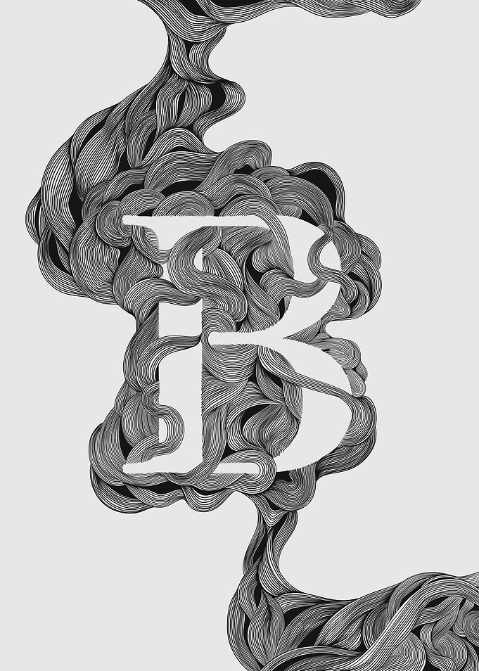 Abstract Letter B with Flowing Lines