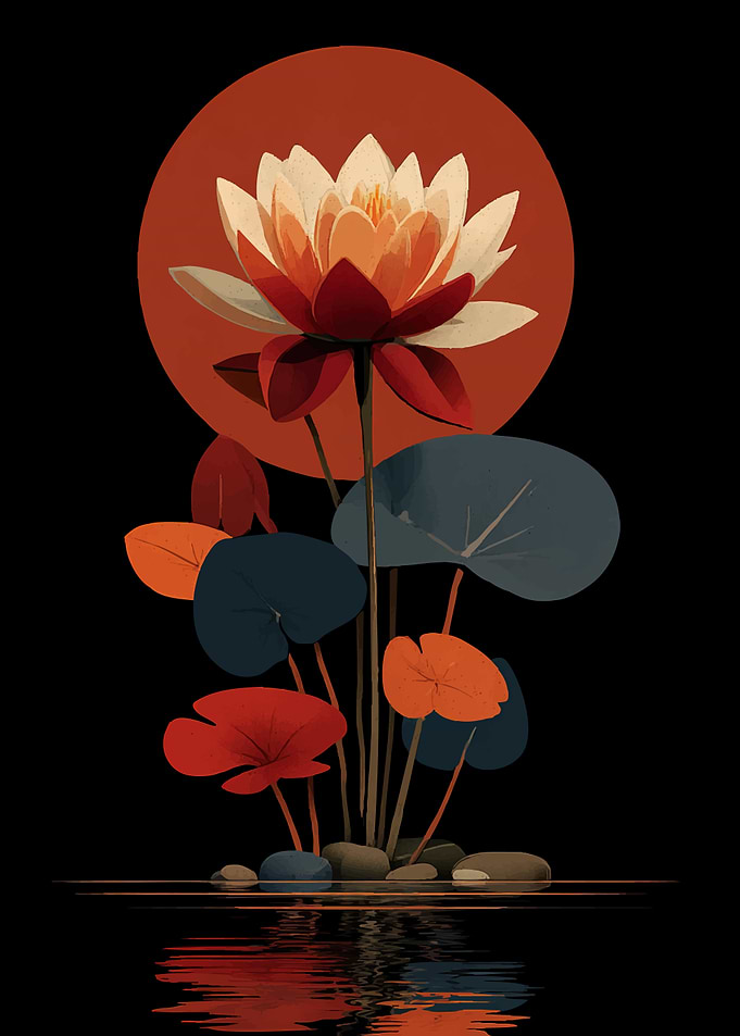 Lotus Flower with Red Sun