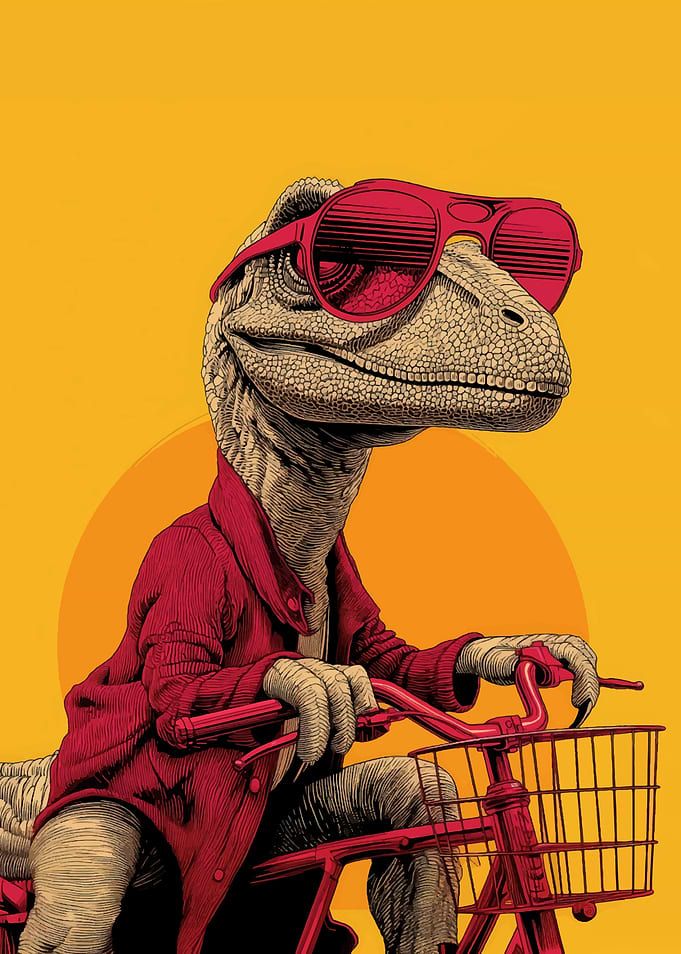Dinosaur Riding a Bicycle with Sunglasses