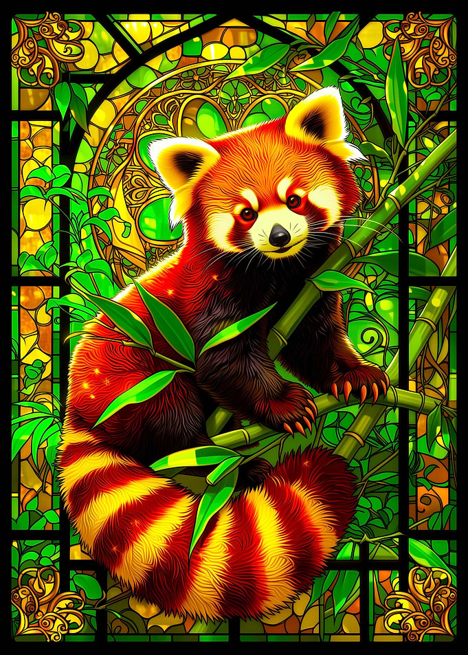 Red Panda in Stained Glass Style
