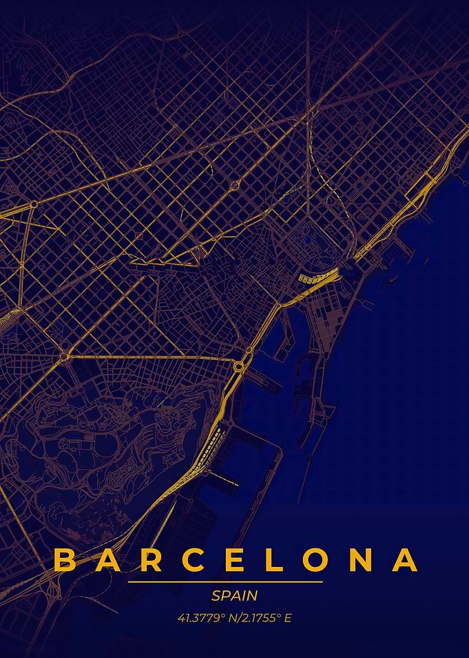 Barcelona Spain Gold Minimalist City Map
