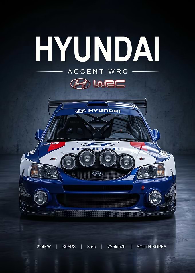 sleek Hyundai Accent WRC Rally Car poster
