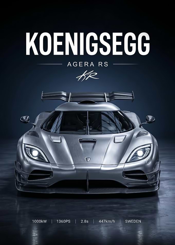 sleek Koenigsegg Agera RS Hypercar car poster