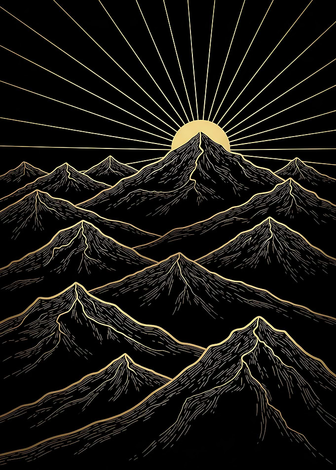 Mountain Art Print —Golden Sunrise Over Mountains Nature Wall Art,