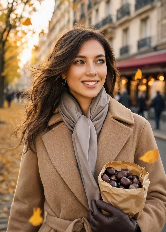 Woman with Chestnuts in Autumn City
