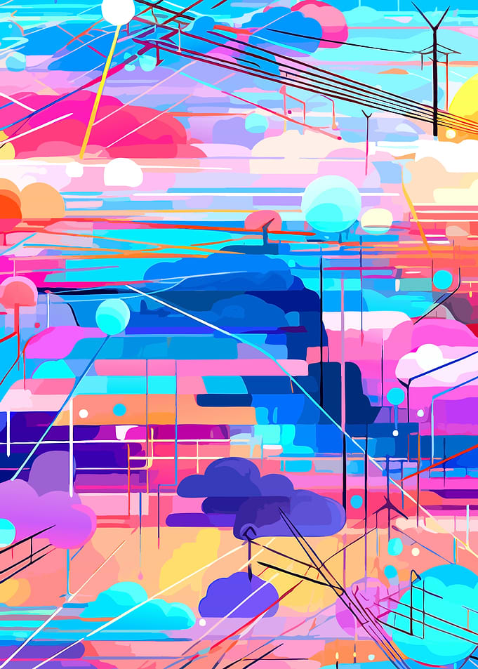 Abstract Digital Art with Clouds and Wires