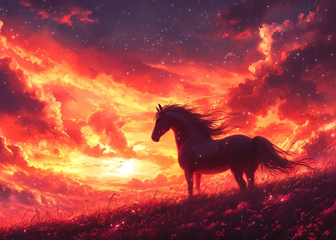 Horse in a Fiery Sunset