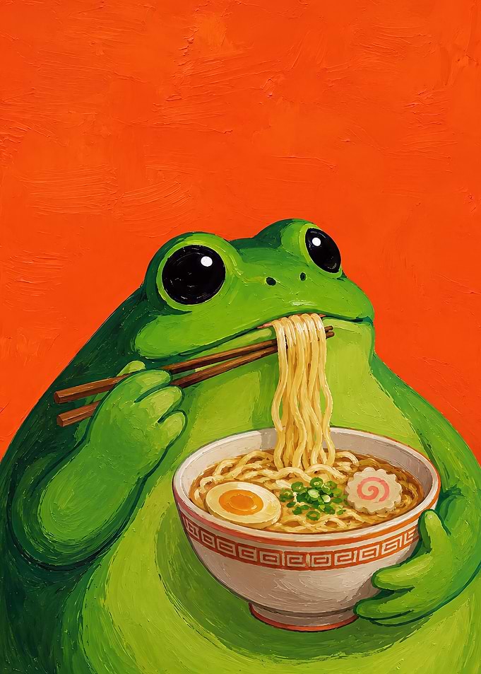 Frog Eating Ramen With Chopsticks