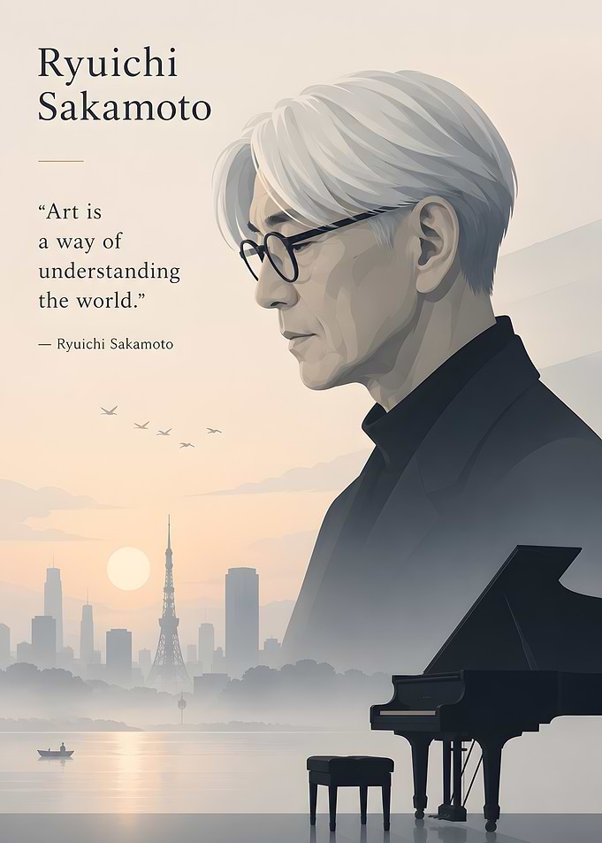 Ryuichi Sakamoto Portrait with Cityscape