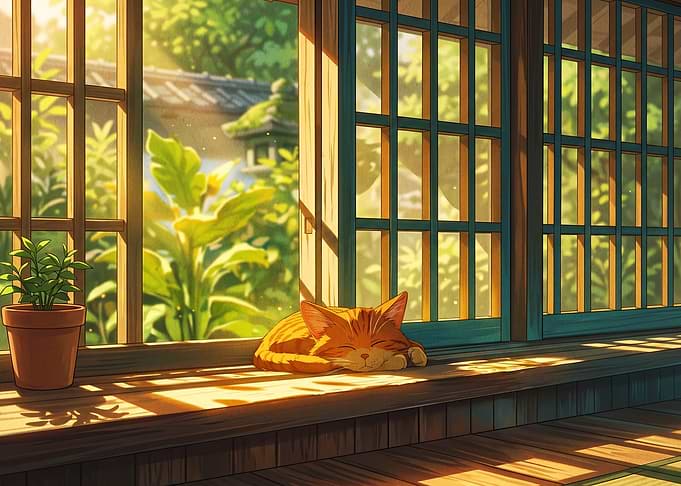 Cat sleeping by the window