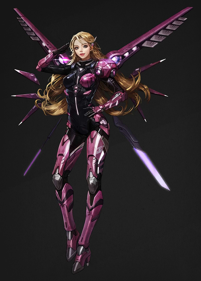 Futuristic Cyberpunk Woman with Wings