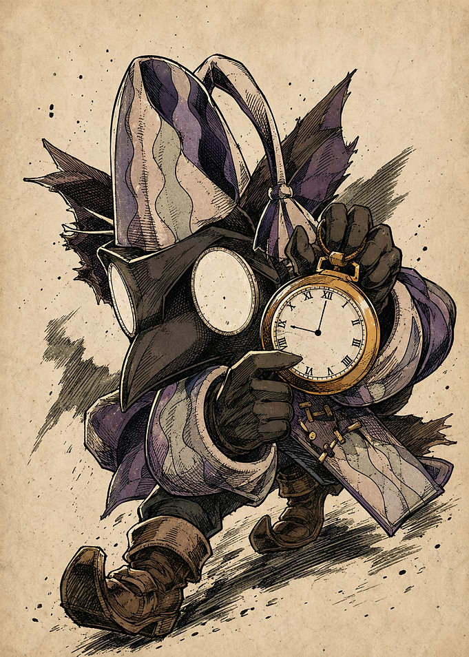 Jester holding a pocket watch