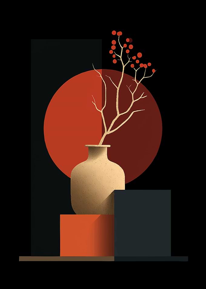 Minimalist Still Life with Vase and Berries