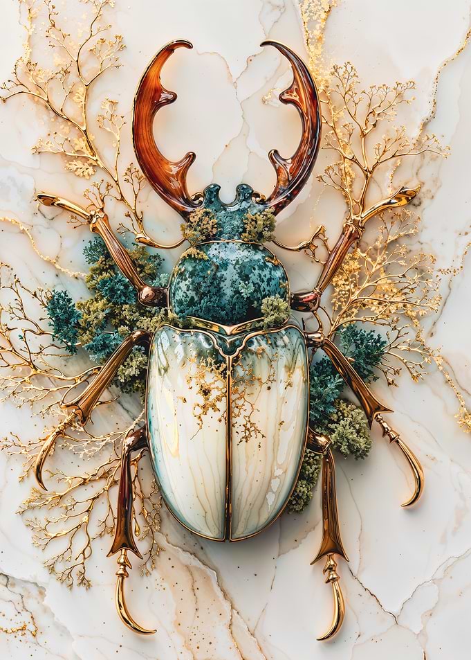 Marble Stag Beetle with Gold