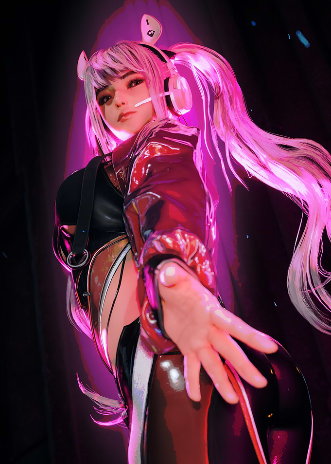 Anime Girl with Pink Hair and Headphones