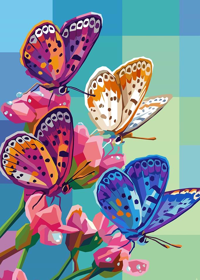 Colorful Butterflies on Pink Flowers