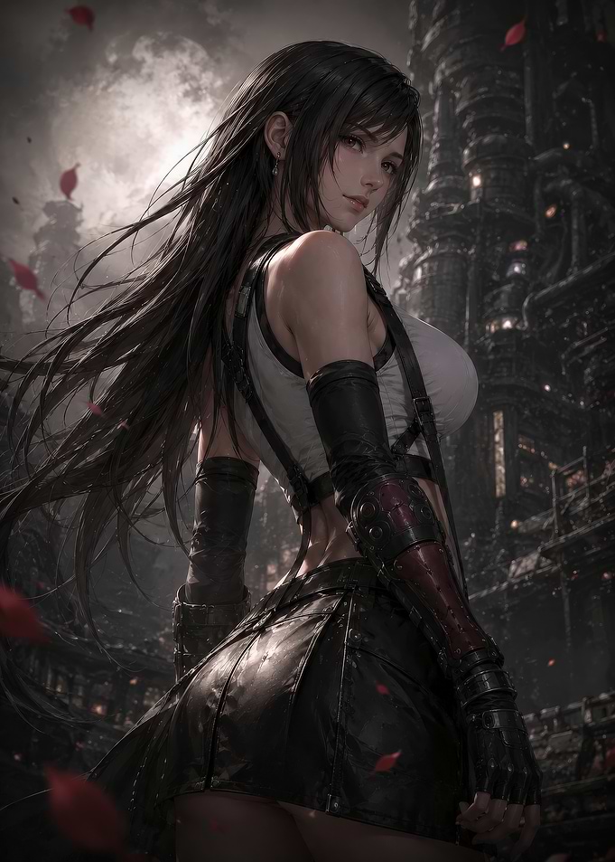 Tifa Lockhart in a dark, industrial setting