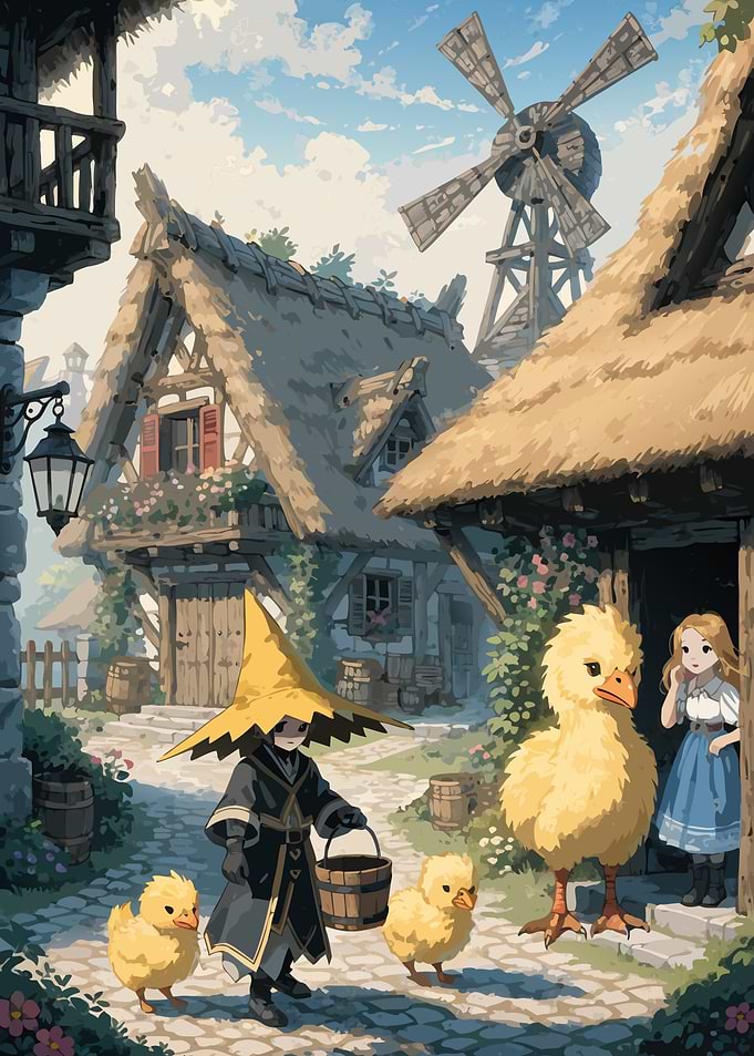 Fantasy Village with Chocobos and Characters